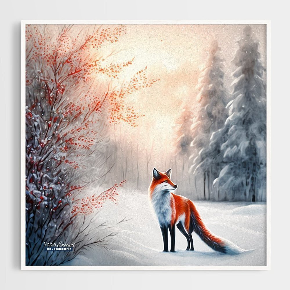 8x8 Or 8x10 Majestic Fox Winter Landscape Watercolor Oil‎ Painting Art Print